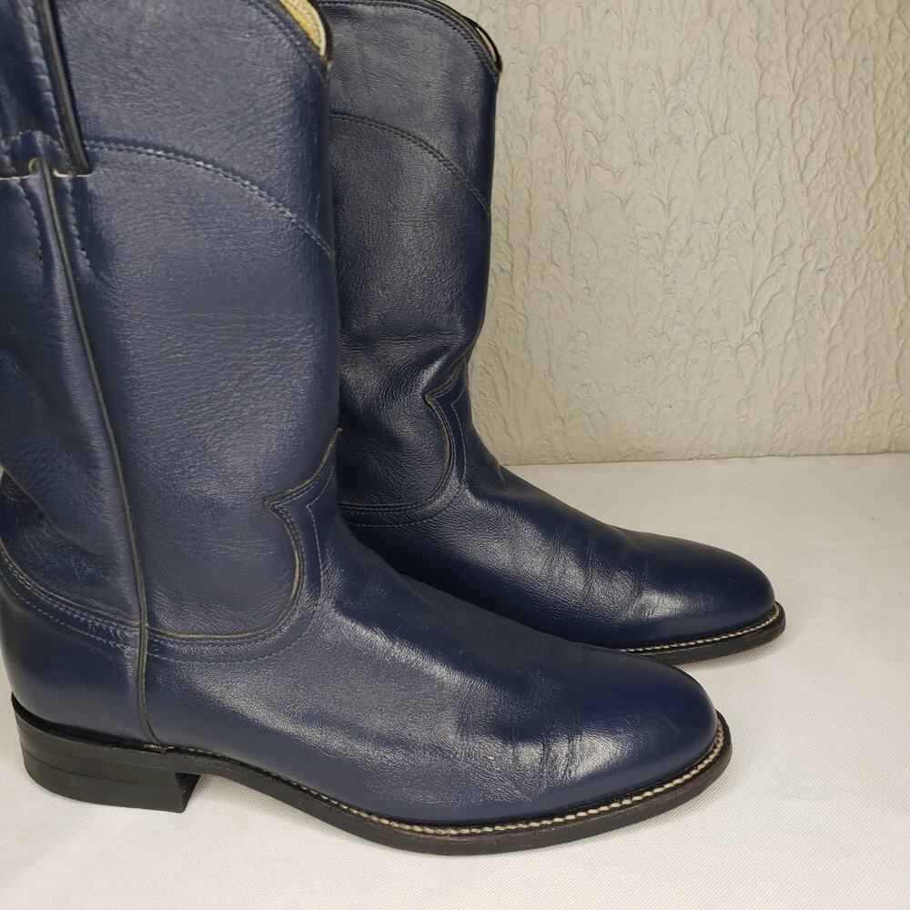 JUSTIN Blue Leather Roper Cowboy Boots Womens Size 6.5 B Vintage L3744 Made USA - Picture 5 of 14